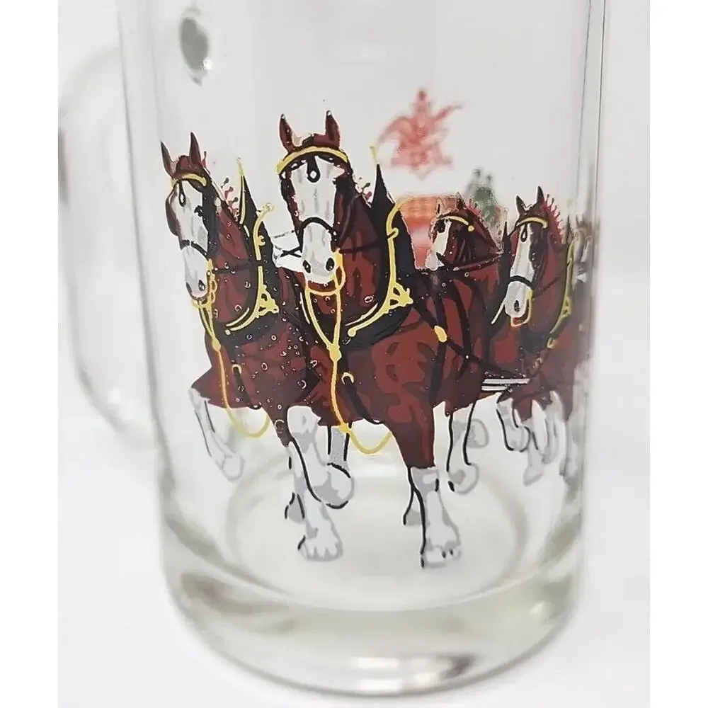 1970's Rare Budweiser Clydesdales Mug Beer Glass Barware Man‎ Cave 12oz U94